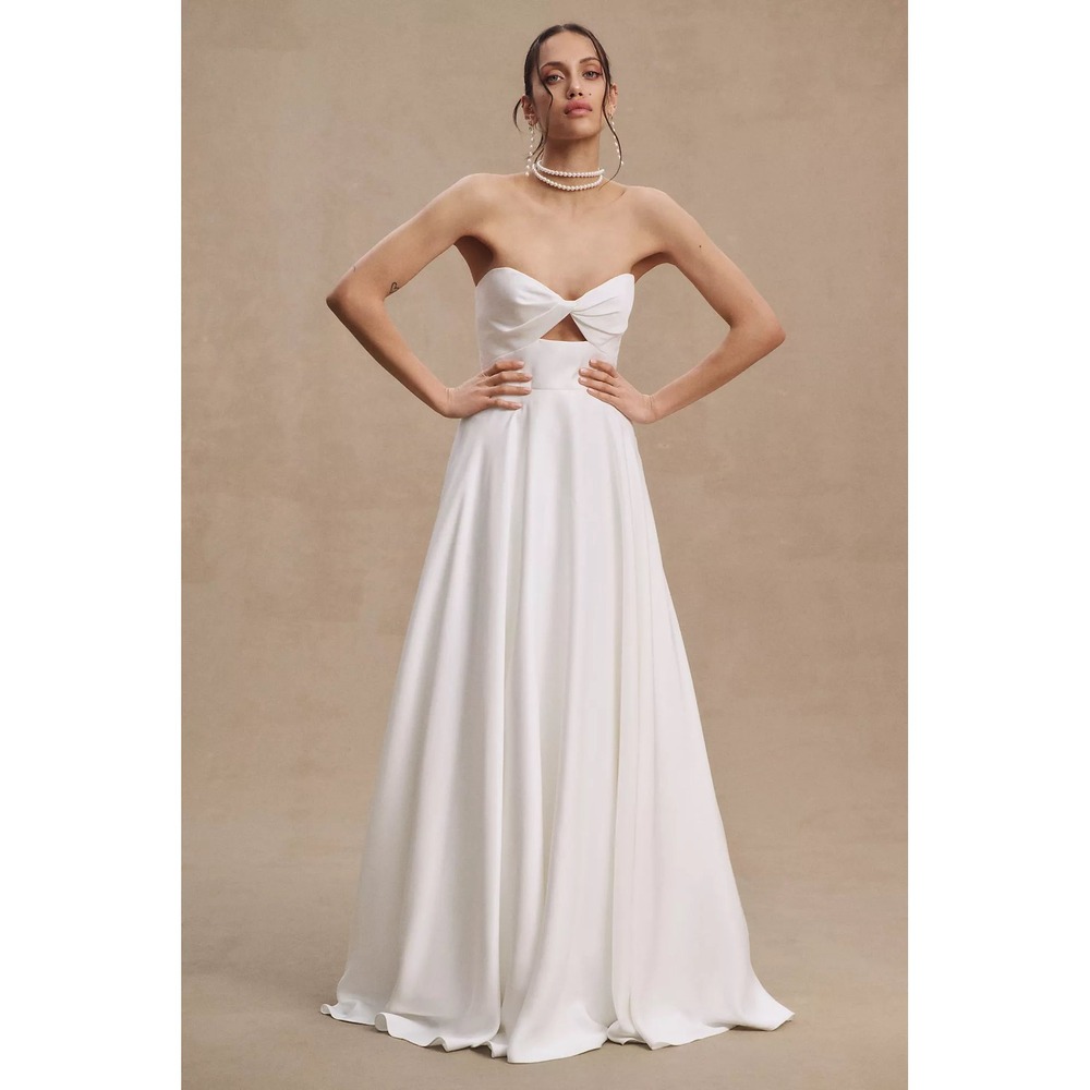 Jenny Yoo Lindsey Gown Strapless Cutout A-Line Wedding Dress White Size 6 NEW